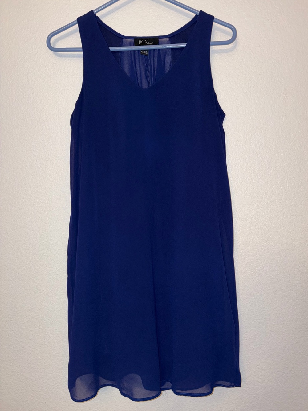 BCX Navy Blue Sleeveless V-Neck Chiffon Shift Dress
